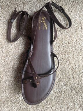 Seychelles Dark Brown Studded Toe-Loop Ankle-Strap Sandals